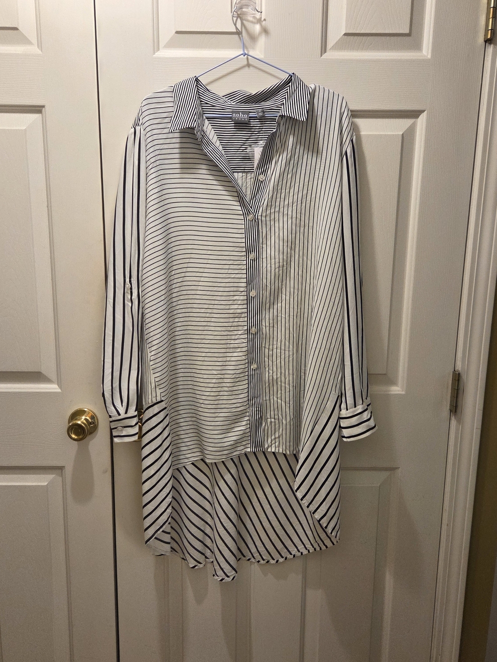 New York  company Striped Mixed-Pattern Button-Down Shirt — White and Black